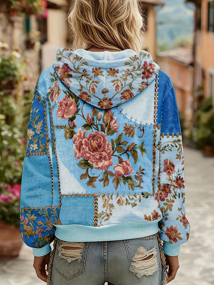Norella - Bluză Cu Mâneci Lungi Și Glugă, Cu Imprimeu Floral În Stil Patchwork