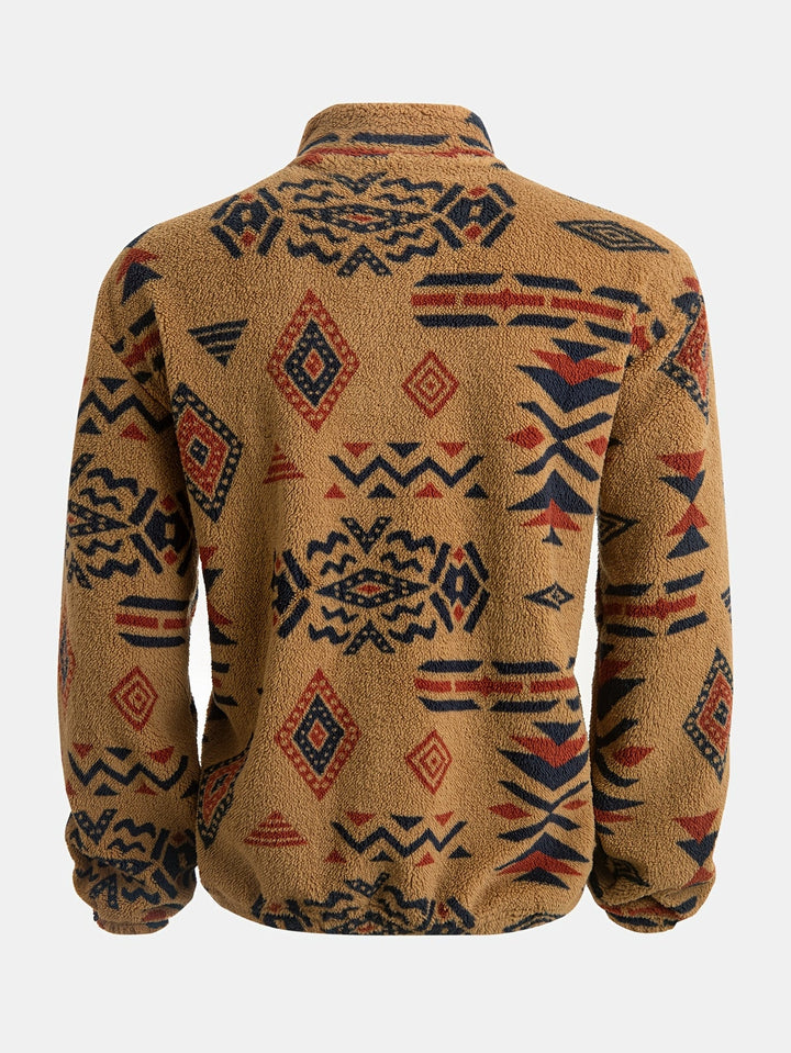 Jacco - Hanorac Din Fleece Cu Imprimeu Geometric Și Guler Cu Fermoar PE Jumătate