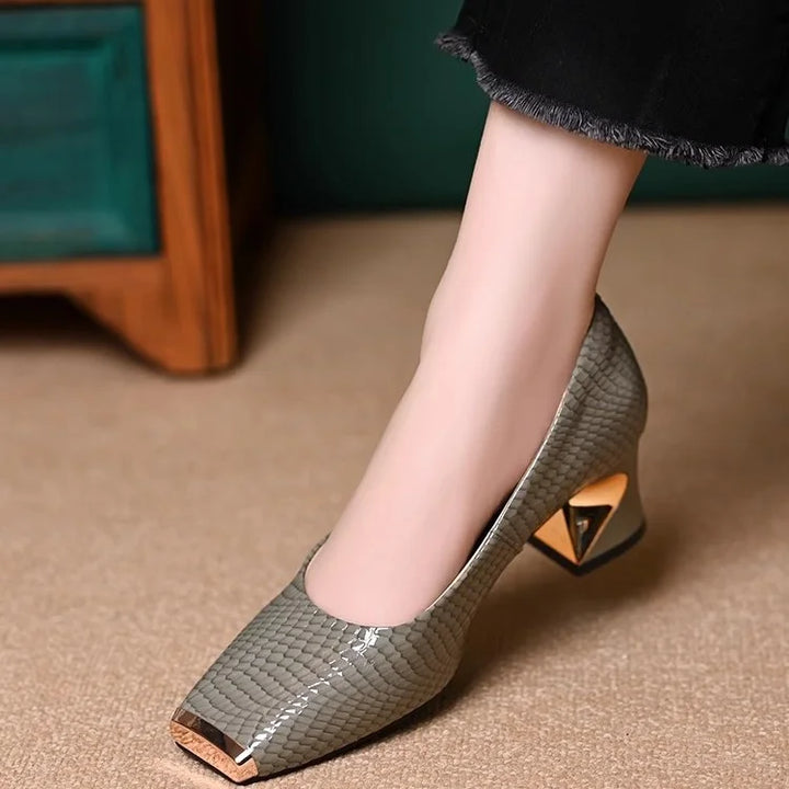 Merja – Pantofi Cu Toc Gros Și Model De Piele De Șarpe