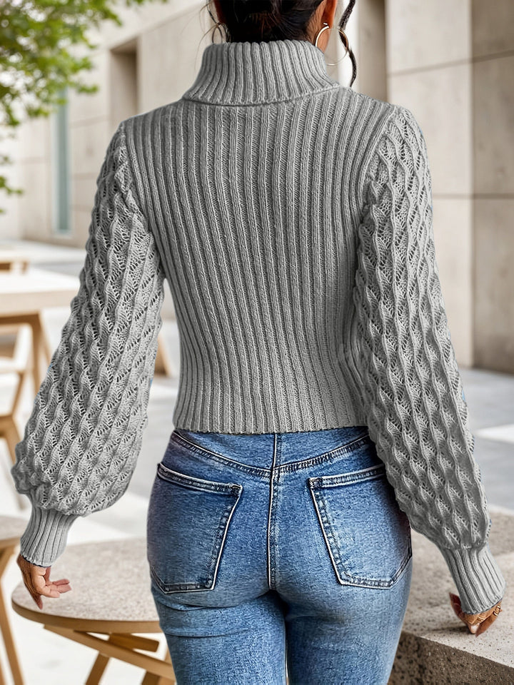 Bibiane - Pulover Tricotat Cu Guler Înalt Și Decupaje În Stil Casual