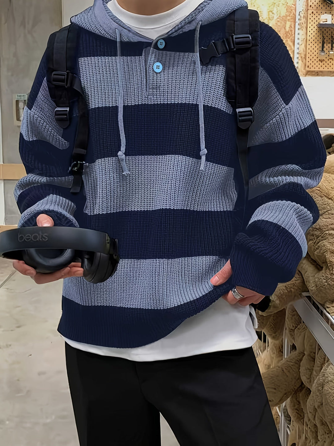 Tenzin - Hanorac Cu Glugă Din Tricot Cu Dungi Oversized