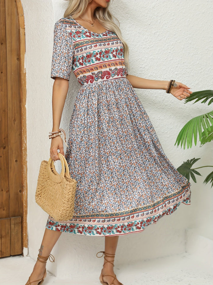Jeeni - Rochie Cu Mâneci Scurte Si Smprimeu Floral