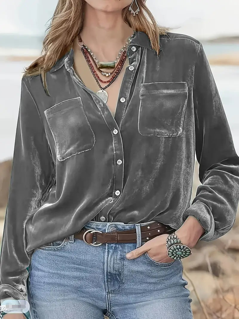 Geanie - Cămașă Cu Mâneci Lungi și Buzunare Frontale