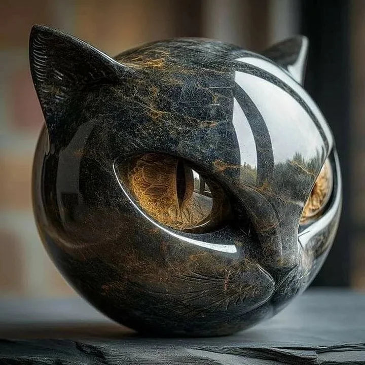 NyxCharm - Sculptură Cap Pisică Neagră Mistică