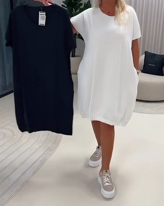 Pretty - Rochie cu Mâneci Scurte și Decolteu Rotund