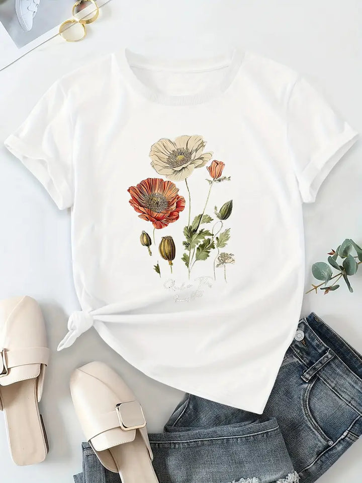 Aimilia - Tricou Cu Mâneci Scurte și Imprimeu Floral De O Eleganță Deosebită