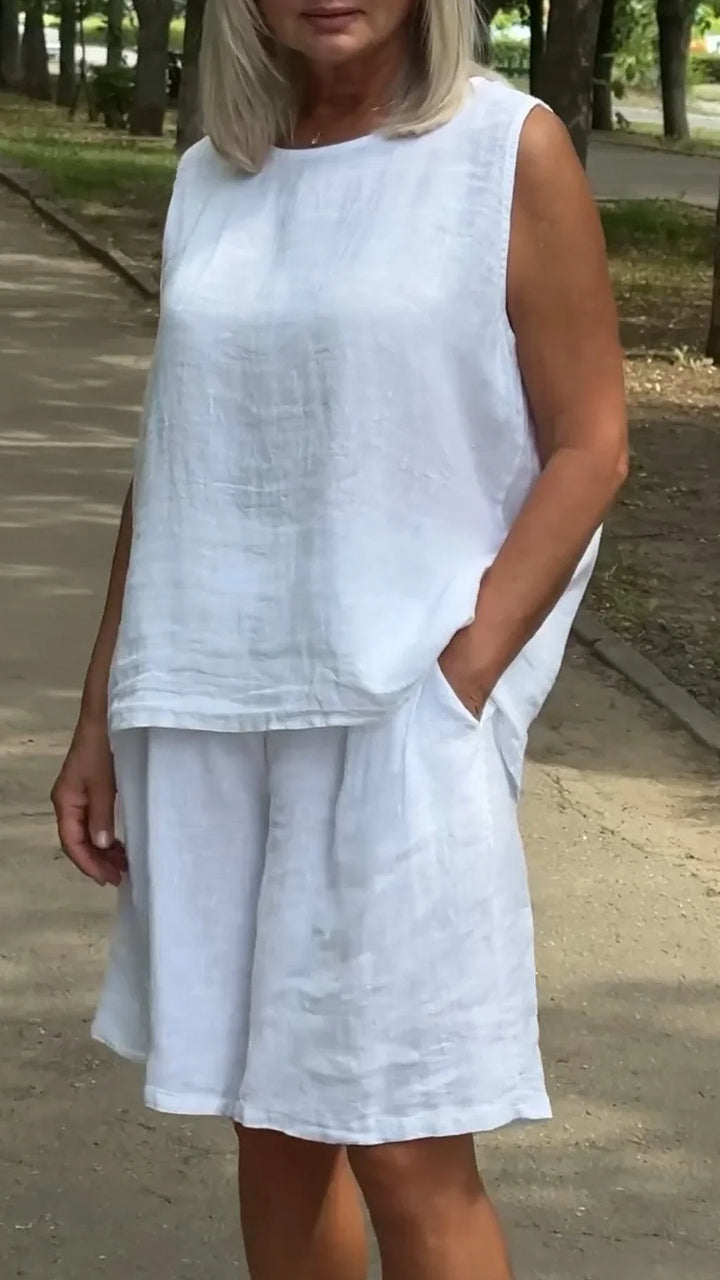 Jileana - Bluză Fără Mâneci Din Material Respirabil și Pantaloni Scurți Largi