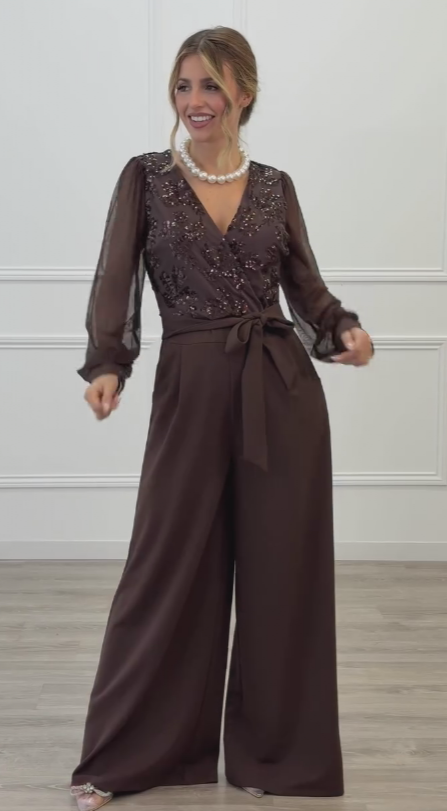 Meira - Salopetă cu Mâneci Lungi Din Plasă cu Ornamente