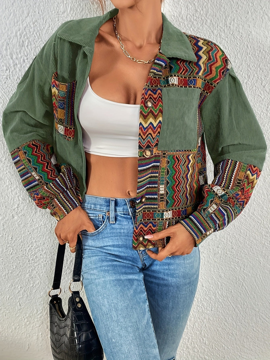 Amelina - Jachetă Din Catifea Cu Nasturi, În Stil Boho, Cu Patchwork