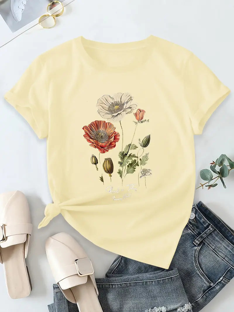 Aimilia - Tricou Cu Mâneci Scurte și Imprimeu Floral De O Eleganță Deosebită