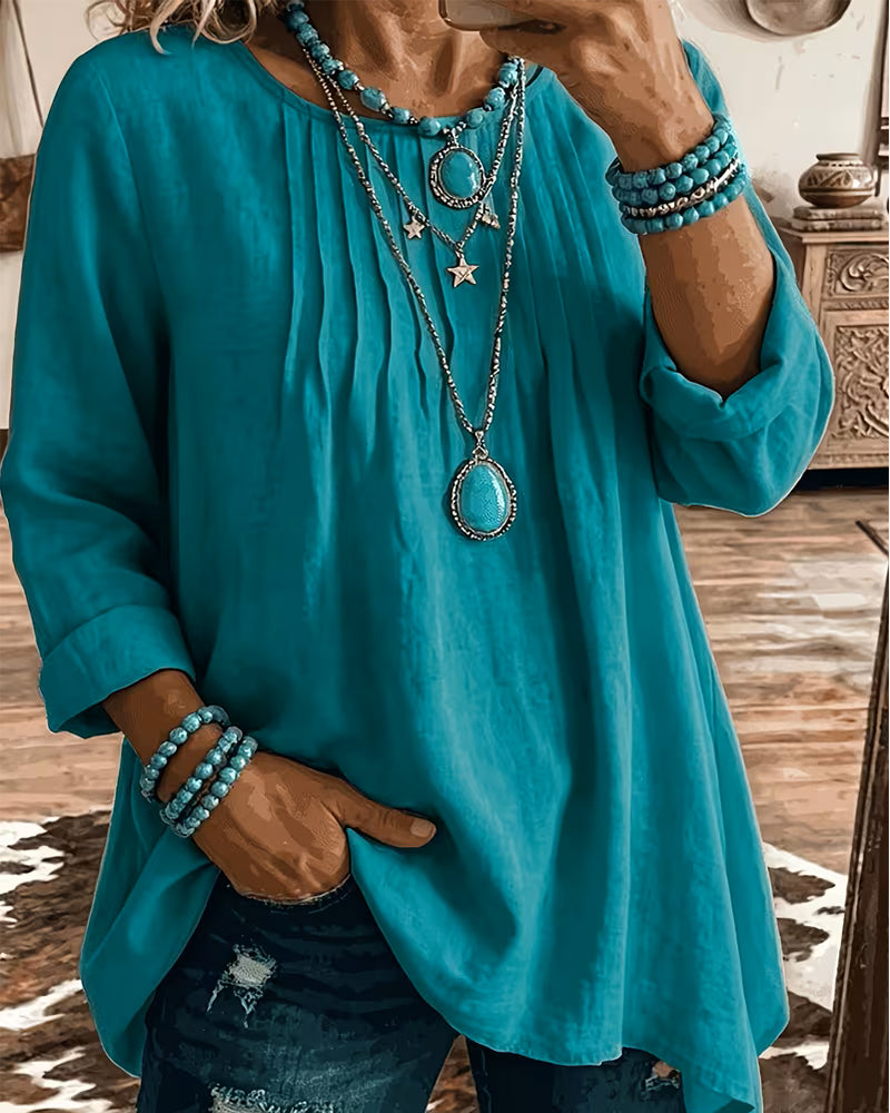 Taireen – Bluză Tunică Plisată în Stil Boho