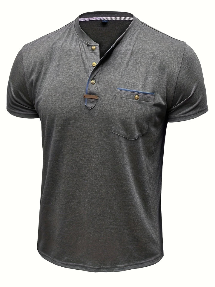 Saxon - Tricou Elegant Cu Guler Rotund și Buzunar