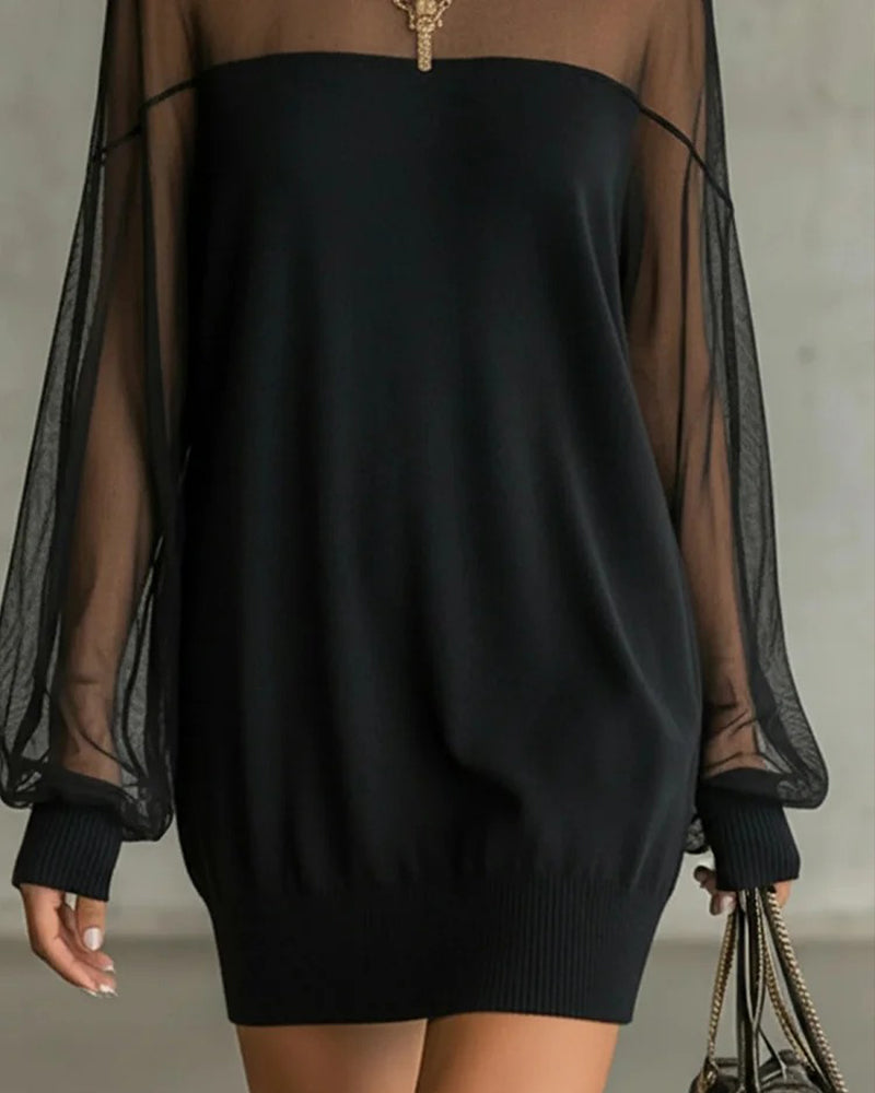 Yenaya - Rochie mini din Tricot cu Mâneci lanternă