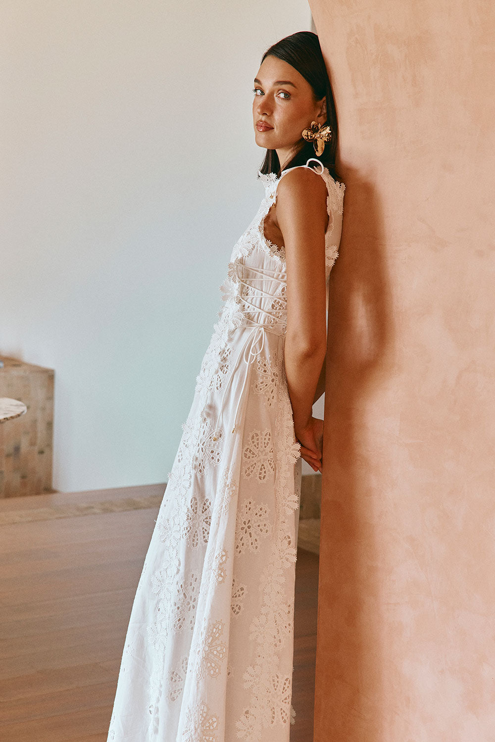 Loreina - Rochie Lungă Cu Bordură Brodată Cu Flori