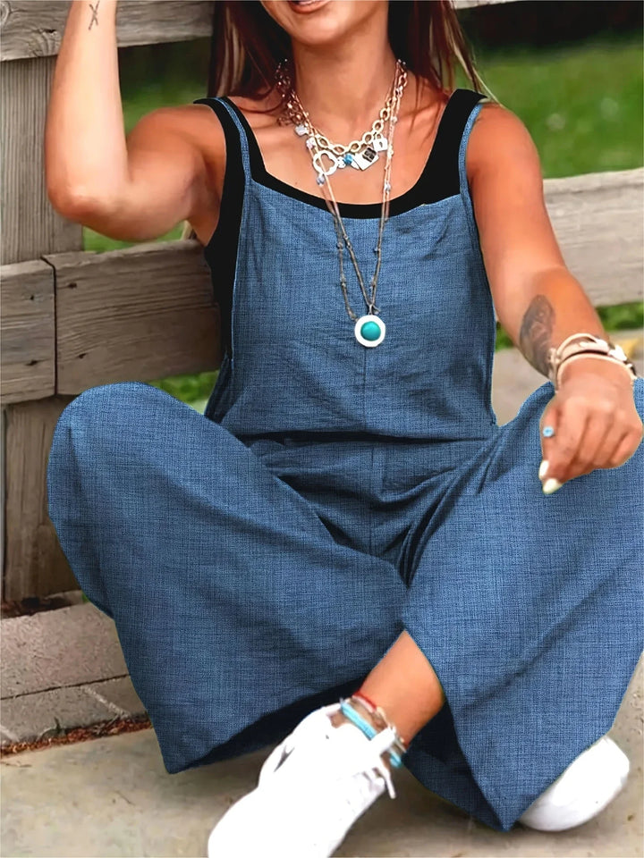 Annia - Salopetă Casual Cu Picioare Largi Si Buzunare