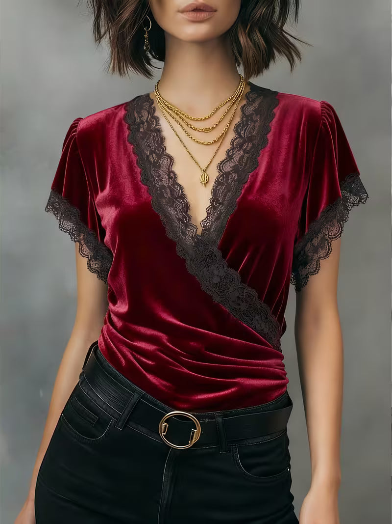 Jalisa - Bluză Vintage Din Catifea Cu Model De Lebădă