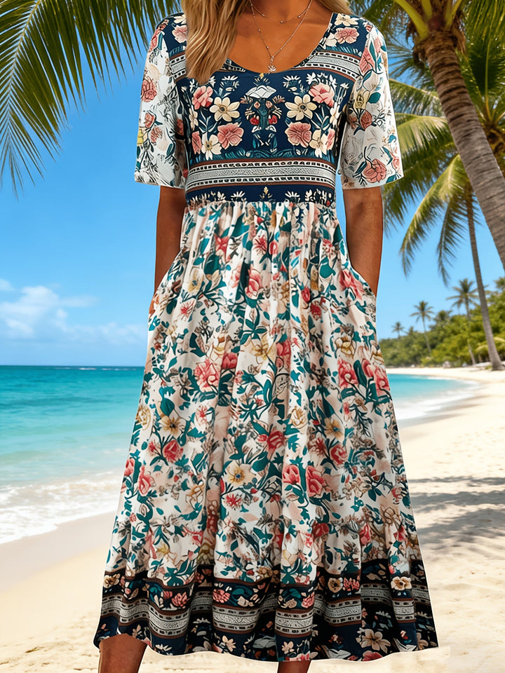 Jeeni - Rochie Cu Mâneci Scurte Si Smprimeu Floral