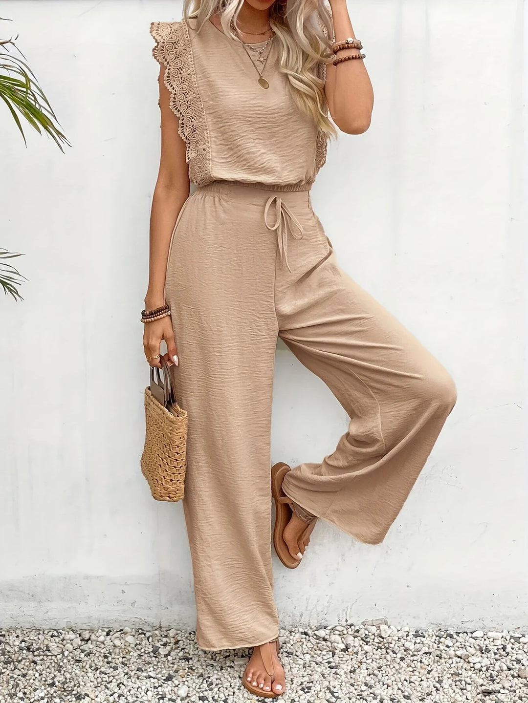 Ziva - Top Elegant Din Dantelă și Pantaloni Cu Croi Larg