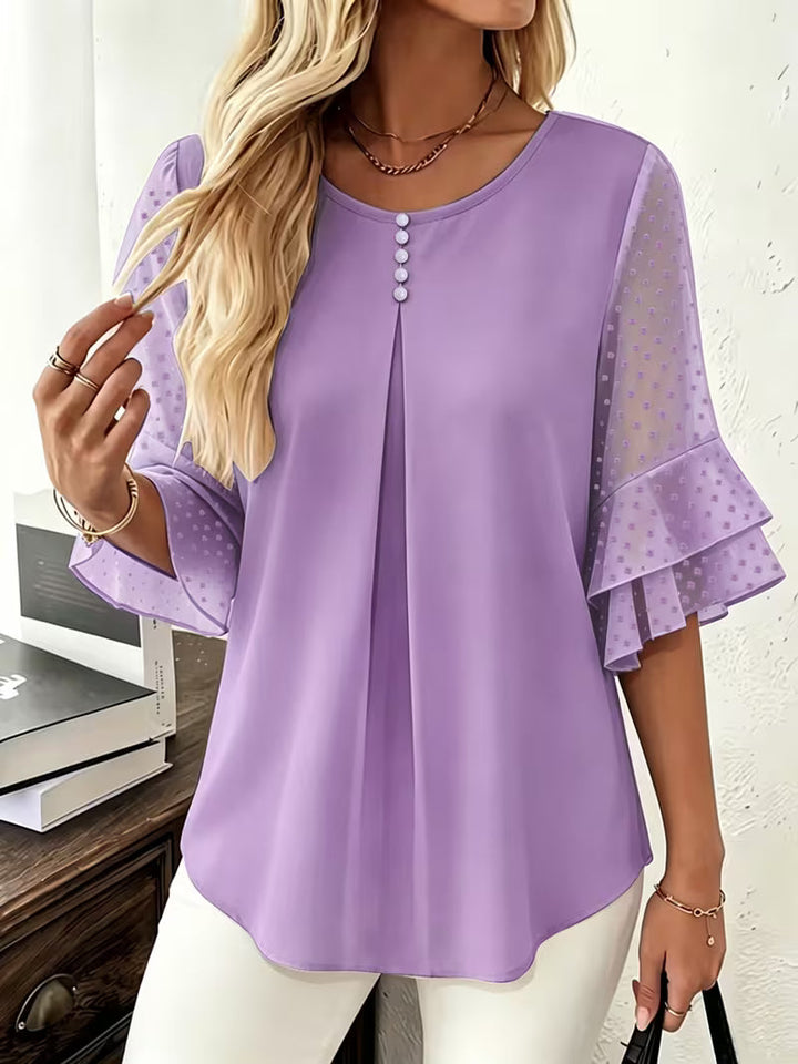Hurley – Bluză cu Guler Rotund și Mâneci Transparente cu Volane