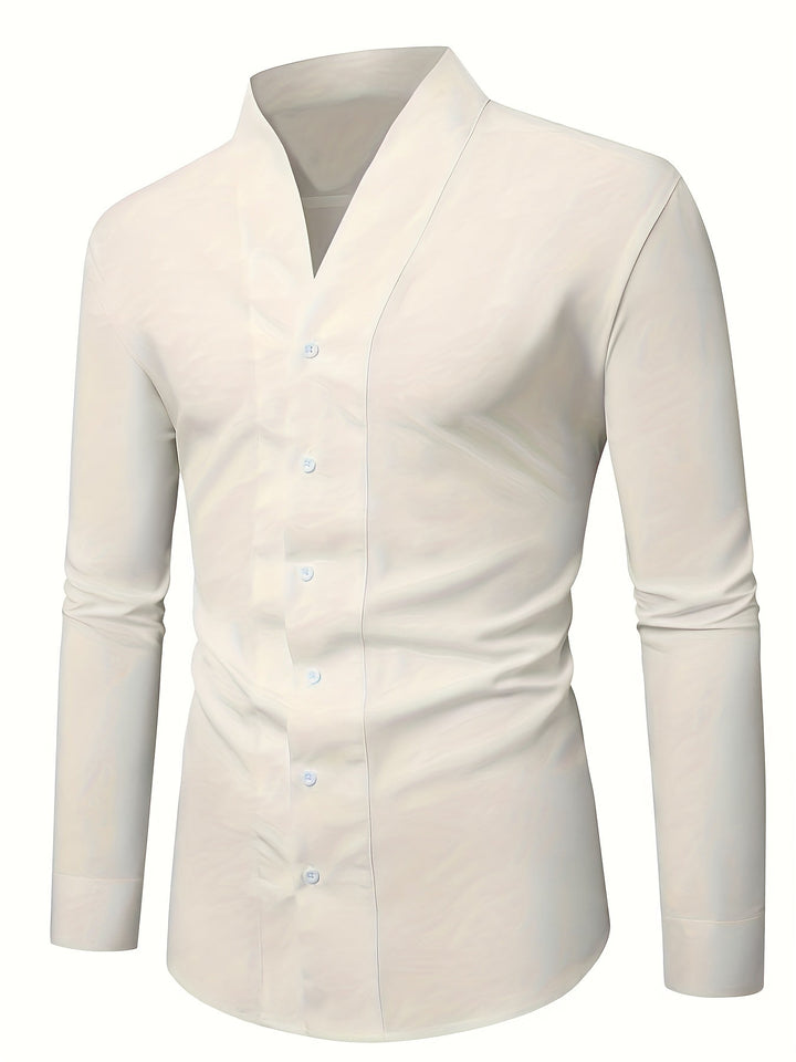 Almasbek - Cămașă Cu Mâneci Lungi Croială Slim Fit Și Decolteu În V