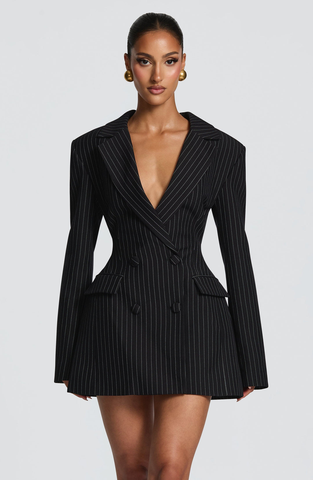 Zaerine – Rochie Mini Tip Blazer Cu Două Rânduri De Nasturi, Croită PE Măsură