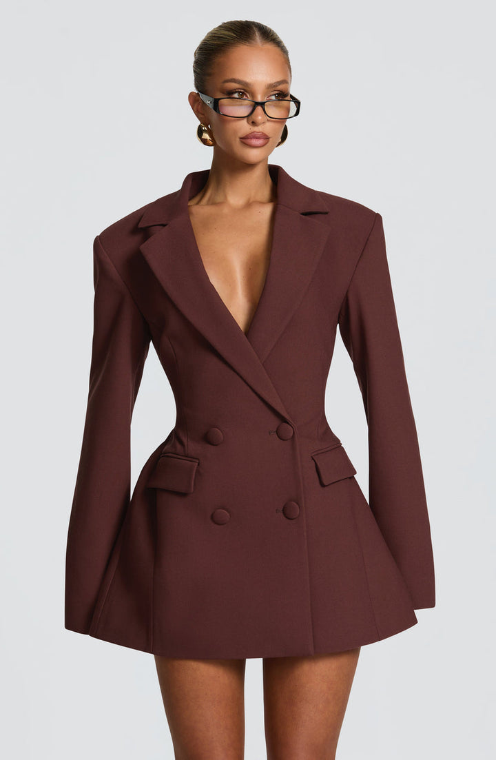 Zaerine – Rochie Mini Tip Blazer Cu Două Rânduri De Nasturi, Croită PE Măsură