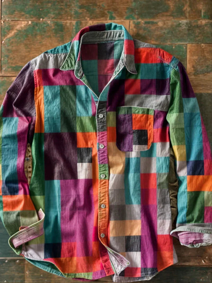 Jhoanny - Cămașă Cu Mâneci Lungi Și Imprimeu Geometric În Stil Patchwork