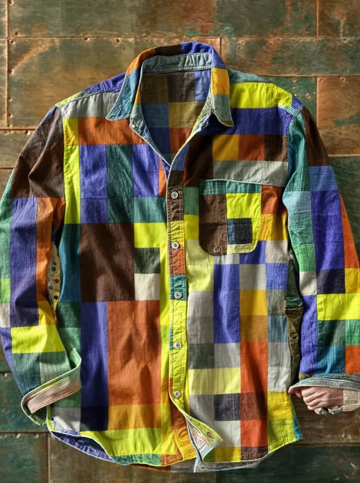 Jhoanny - Cămașă Cu Mâneci Lungi Și Imprimeu Geometric În Stil Patchwork