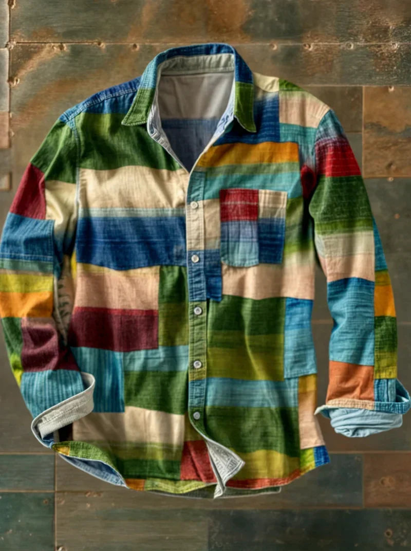 Jhoanny - Cămașă Cu Mâneci Lungi Și Imprimeu Geometric În Stil Patchwork
