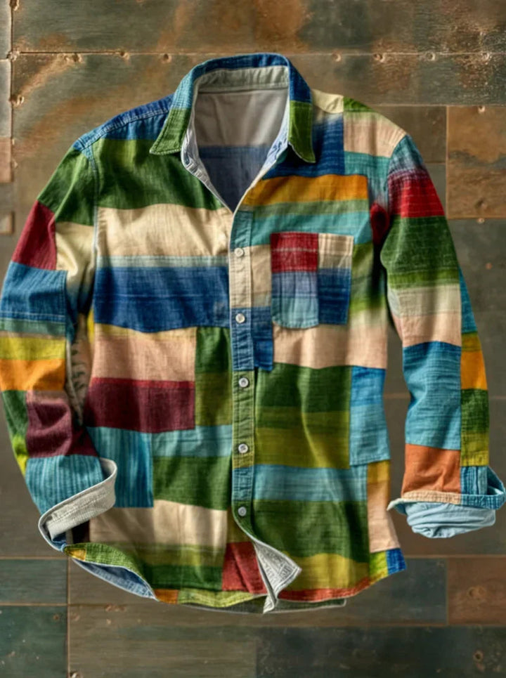 Jhoanny - Cămașă Cu Mâneci Lungi Și Imprimeu Geometric În Stil Patchwork