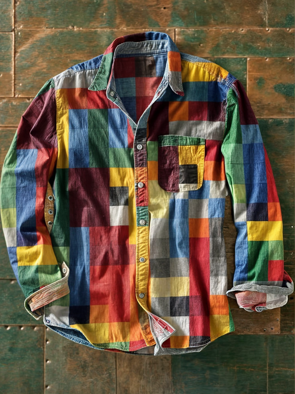 Jhoanny - Cămașă Cu Mâneci Lungi Și Imprimeu Geometric În Stil Patchwork