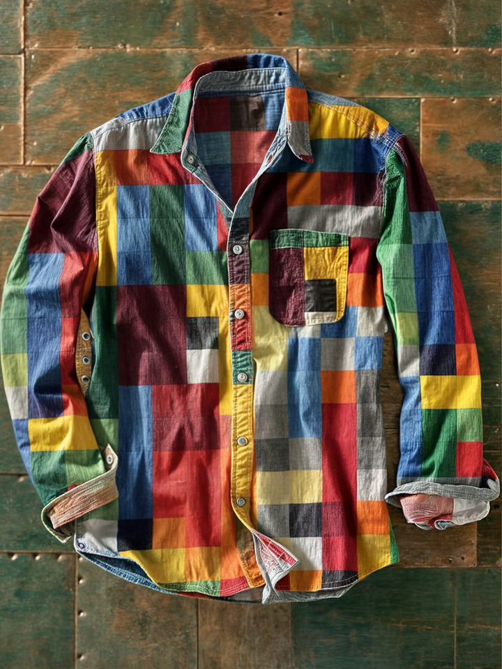 Jhoanny - Cămașă Cu Mâneci Lungi Și Imprimeu Geometric În Stil Patchwork