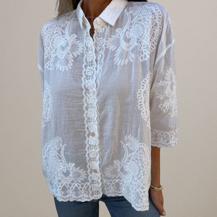 Nalini - Bluză Elegantă Brodată Cu Dantelă
