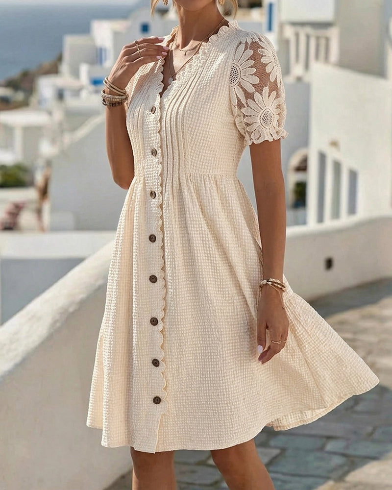 Deneke – Rochie cu Mâneci Balon și Dantelă patchwork