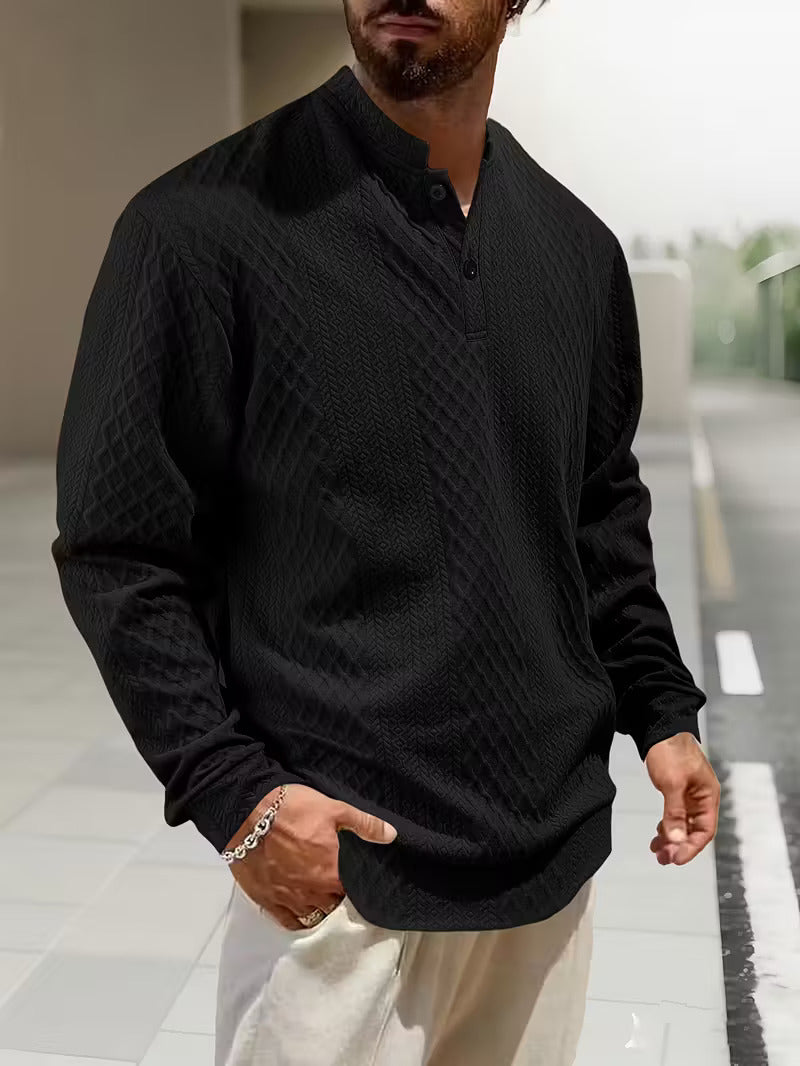 Mathew – Pulover Henley Cu Mâneci Lungi, Tricotat Geometrică