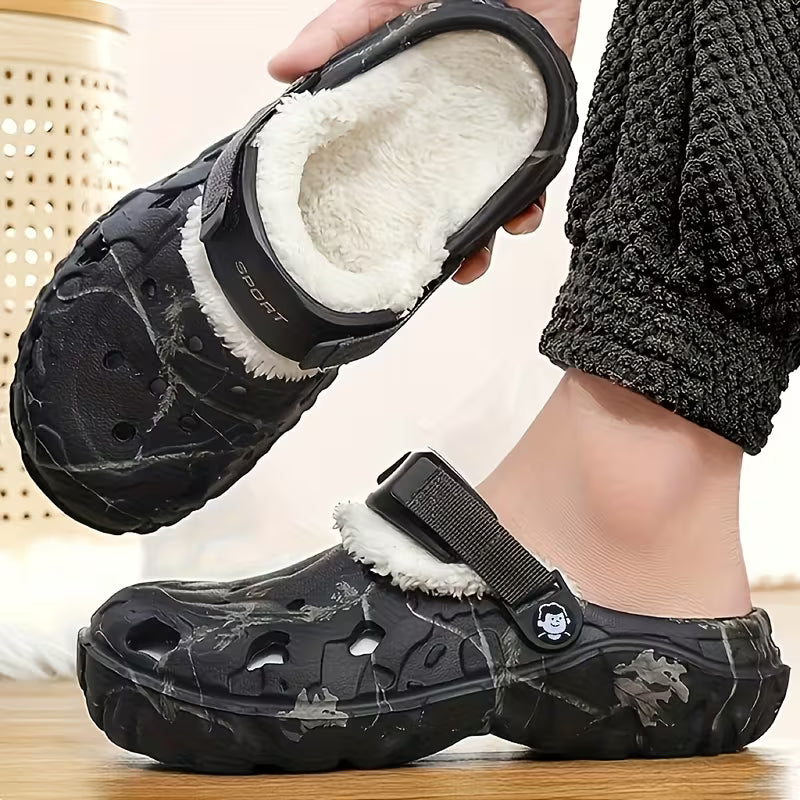 Sjoukje - Saboți cu Imprimeu Camuflaj Căptușiți cu Fleece și Curele Reglabile