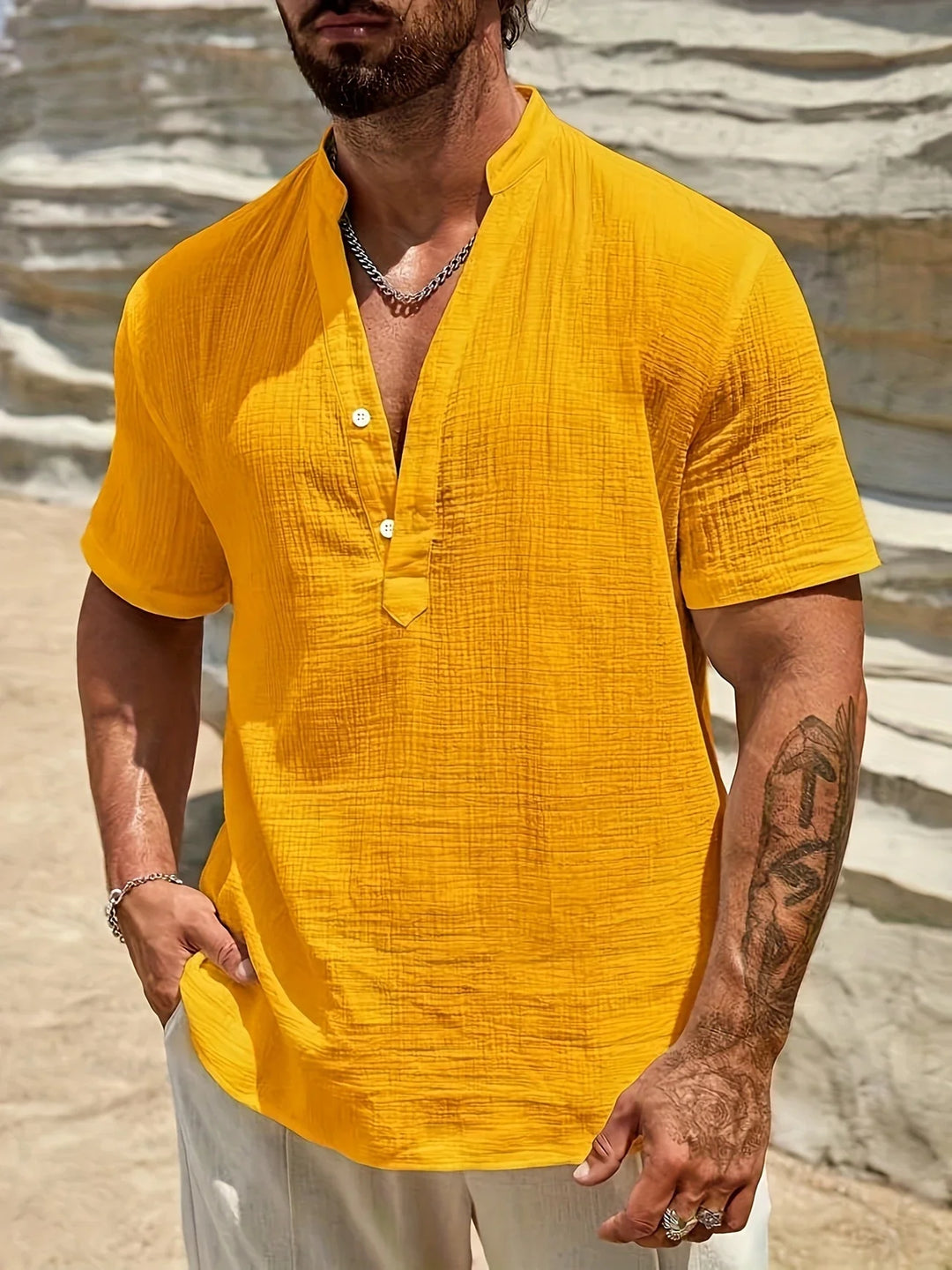 Sancho - Cămașă Elegantă De Vară Cu Guler în Picioare