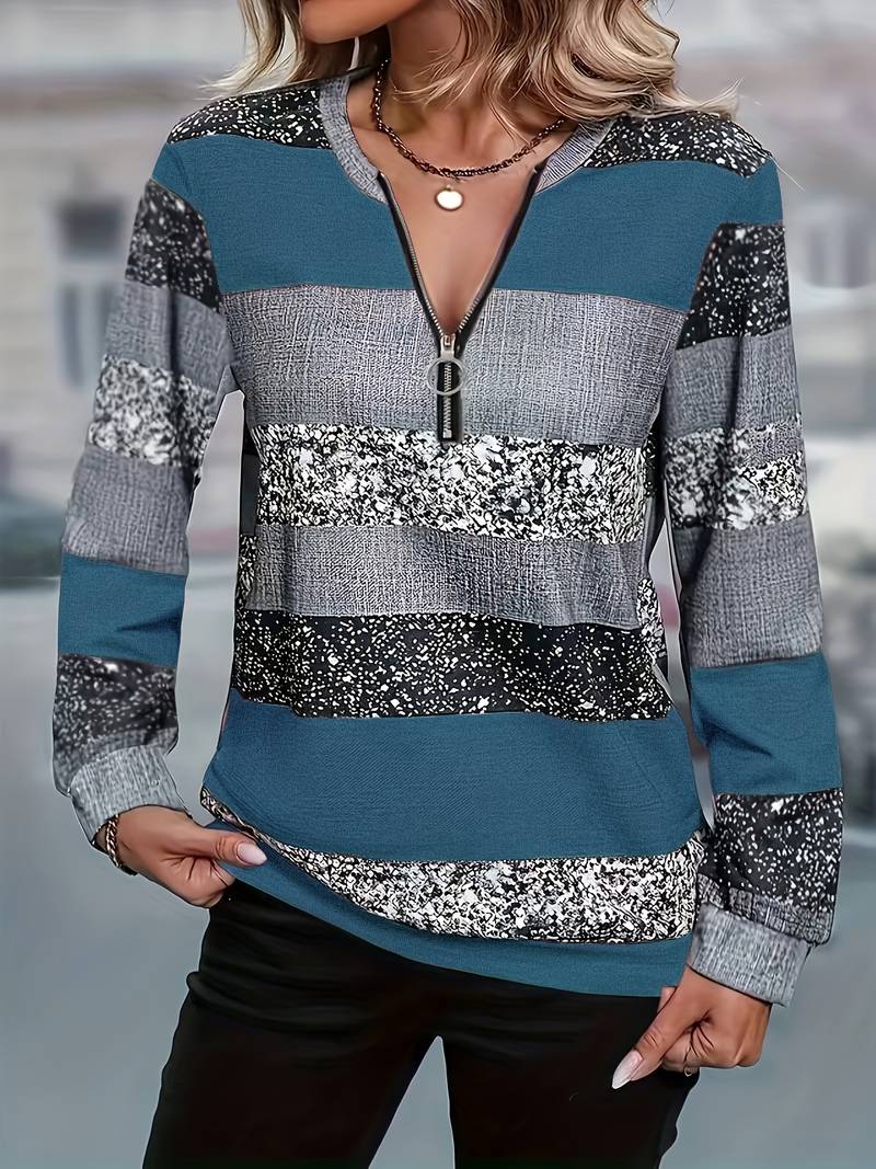 Avital - Pulover Casual Cu Dungi și Fermoar