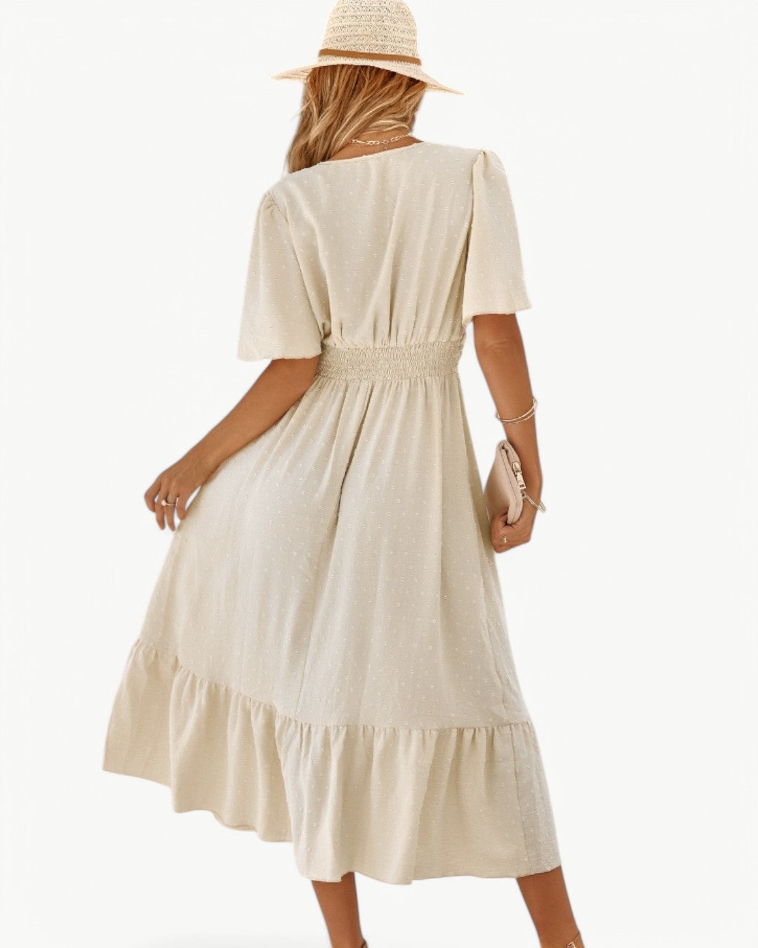 Rameena - Rochie Elegantă Cu decolteu In V Si Mâneci Scurte