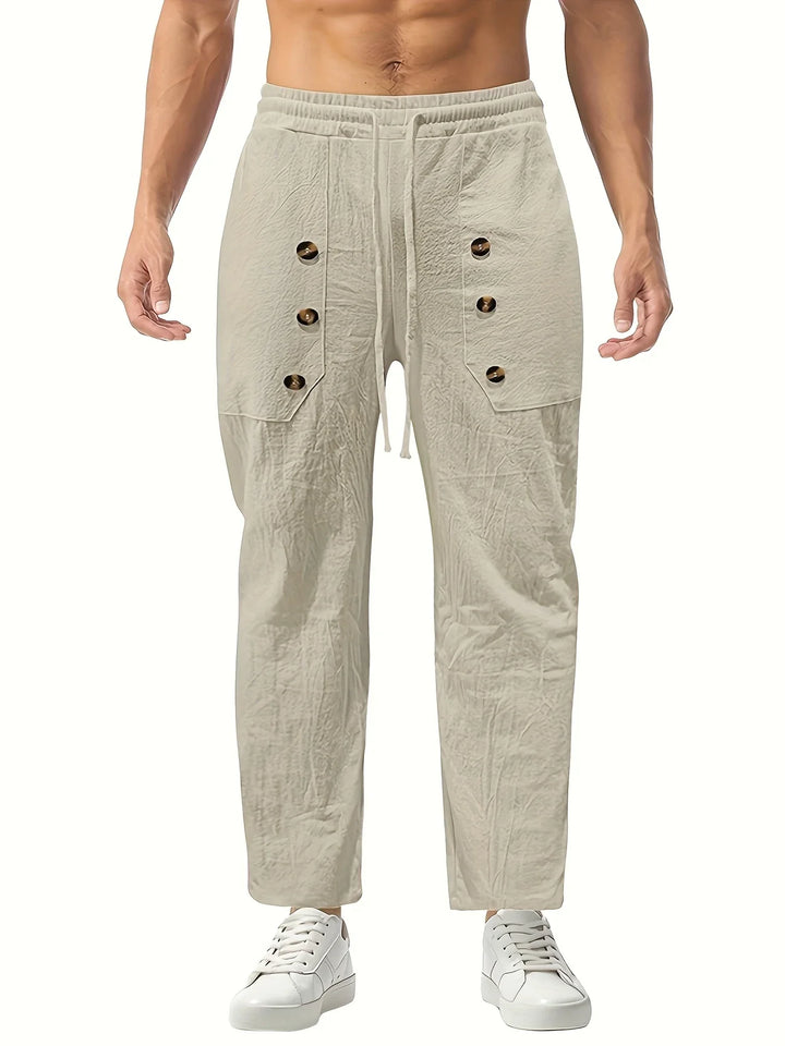 Beslan - Pantaloni Eleganți Cu Croi Drept Si Nasturi Aurii