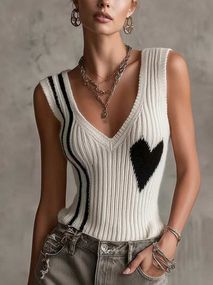 Sutchai - Vestă fără mâneci cu model Jacquard în formă de inimă și Contrast