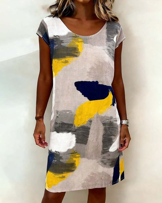 Addie - Rochie cu Guler Rotund și Imprimeu Tie-dye