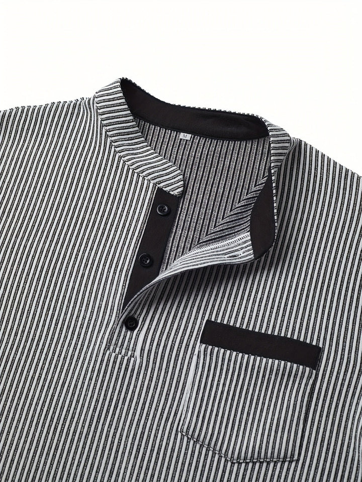 Deegan - Tricou Henley Cu Mâneci Lungi Guler Cu Dungi Și Textură