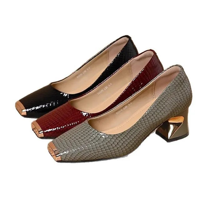 Merja – Pantofi Cu Toc Gros Și Model De Piele De Șarpe