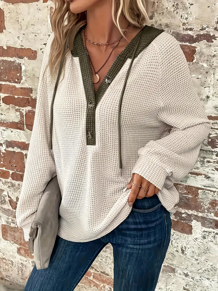 Snezhana - Hanorac Cu Mâneci Lungi Nasturi în Față și Glugă Cu șnur
