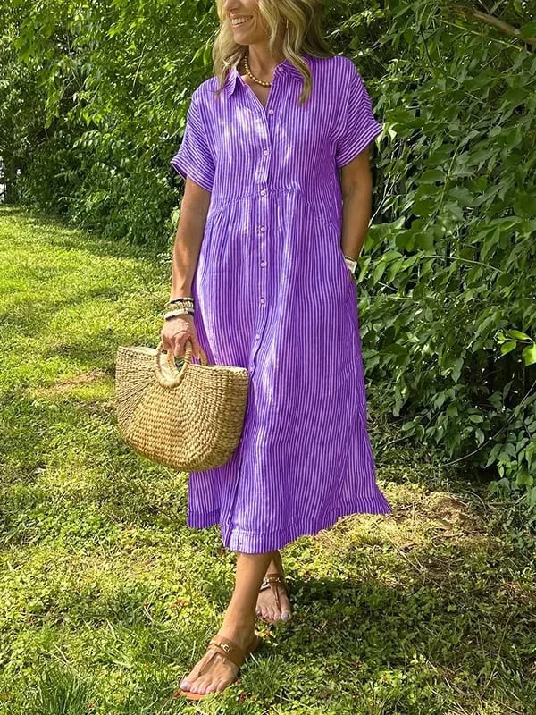 Samara - Cămașă Rochie Elegantă Cu Dungi