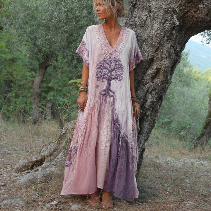 Winifred - Rochie Cu Mâneci Scurte In Stil Retro Cu Copaci