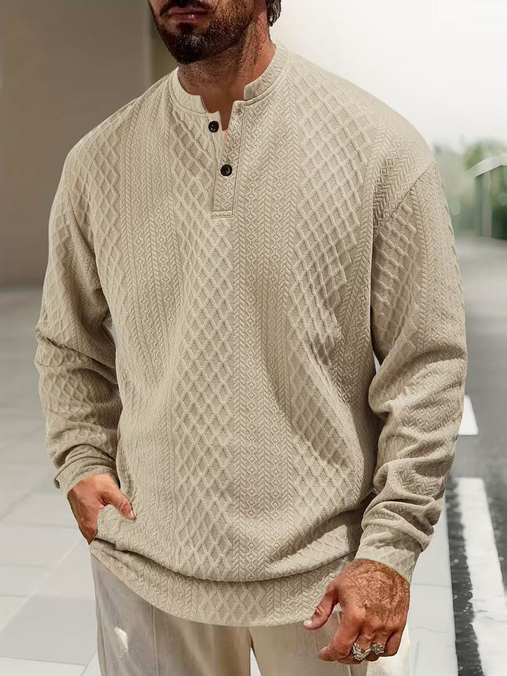 Mathew – Pulover Henley Cu Mâneci Lungi, Tricotat Geometrică