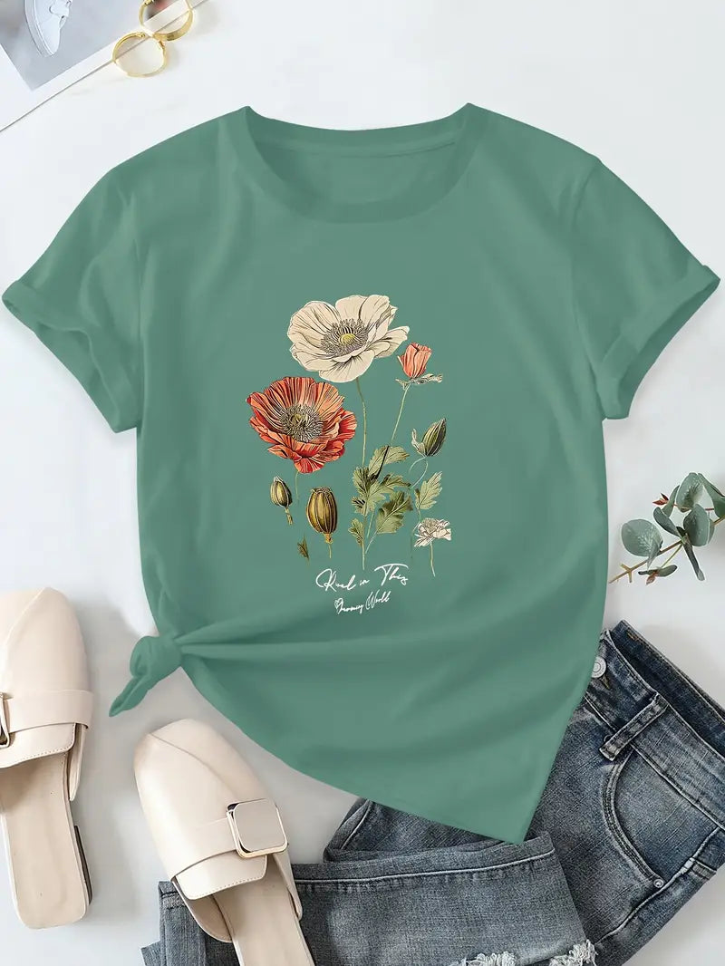 Aimilia - Tricou Cu Mâneci Scurte și Imprimeu Floral De O Eleganță Deosebită