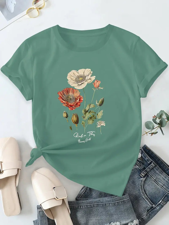 Aimilia - Tricou Cu Mâneci Scurte și Imprimeu Floral De O Eleganță Deosebită
